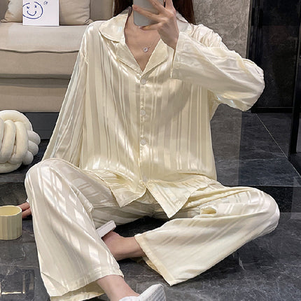 Imitated Silk Pajamas Women's Ice Silk Long Sleeve Loose Homewear - 𝓢𝓱𝓸𝓹𝓵𝓮𝓬𝔂
