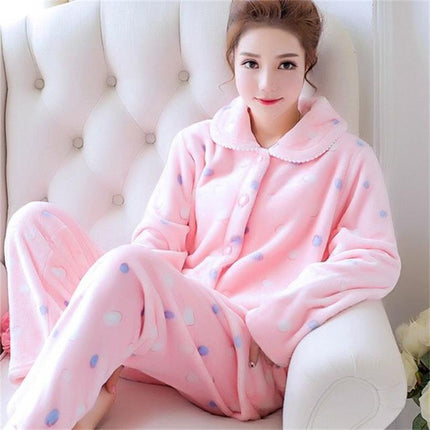 Autumn And Winter Fleece-lined Thickened Sweet Cardigan Flannel Homewear Pajamas - 𝓢𝓱𝓸𝓹𝓵𝓮𝓬𝔂