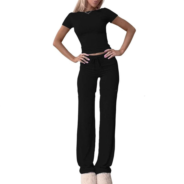 Casual Suit Short Sleeve Top And Trousers Homewear - 𝓢𝓱𝓸𝓹𝓵𝓮𝓬𝔂