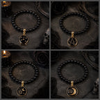 Black and Gold Gothic Halloween Stretch Beaded Bracelet with Charm