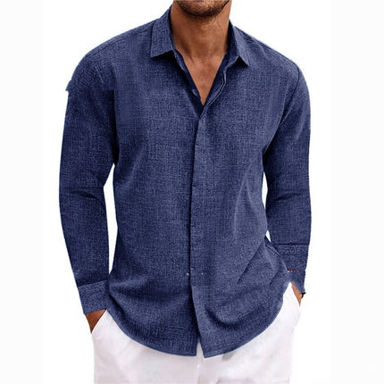 Long Sleeve T-shirt Undershirt Solid Color Long Sleeve Cotton Linen Shirt Men - 𝓢𝓱𝓸𝓹𝓵𝓮𝓬𝔂