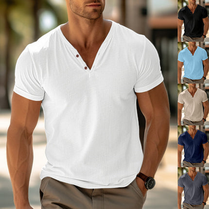 Men's T-shirt Summer Beach Short Sleeve Casual Solid Color Regular Tops - 𝓢𝓱𝓸𝓹𝓵𝓮𝓬𝔂