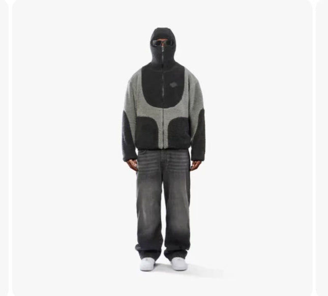 Men's Fashion Lamb Wool Hooded Zipper Coat Sweatshirt Patchwork Line Design Male Tops Casual - 𝓢𝓱𝓸𝓹𝓵𝓮𝓬𝔂