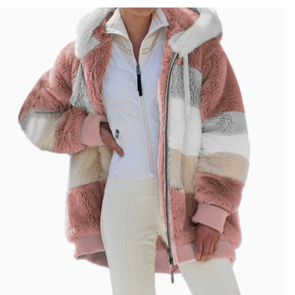 Women's Loose Plush Multicolor Hooded Jacket - 𝓢𝓱𝓸𝓹𝓵𝓮𝓬𝔂