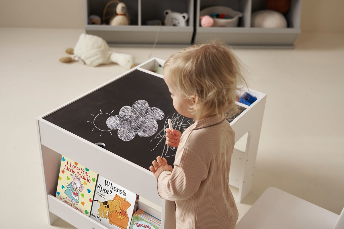Kids Wooden Activity Table with Storage, Baseplate and Blackboard
