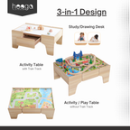 Wooden Train Track Set with Play Table & Storage - 80 Pieces