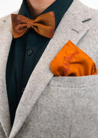 Rust floral Silk Pocket Square and Bow tie in 'Ember' robin print
