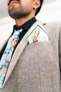 Light Blue Luxury Silk Pocket Square and tie in Gift set in box, 'Evolution' design formal wear for weddings or groomsmen gift