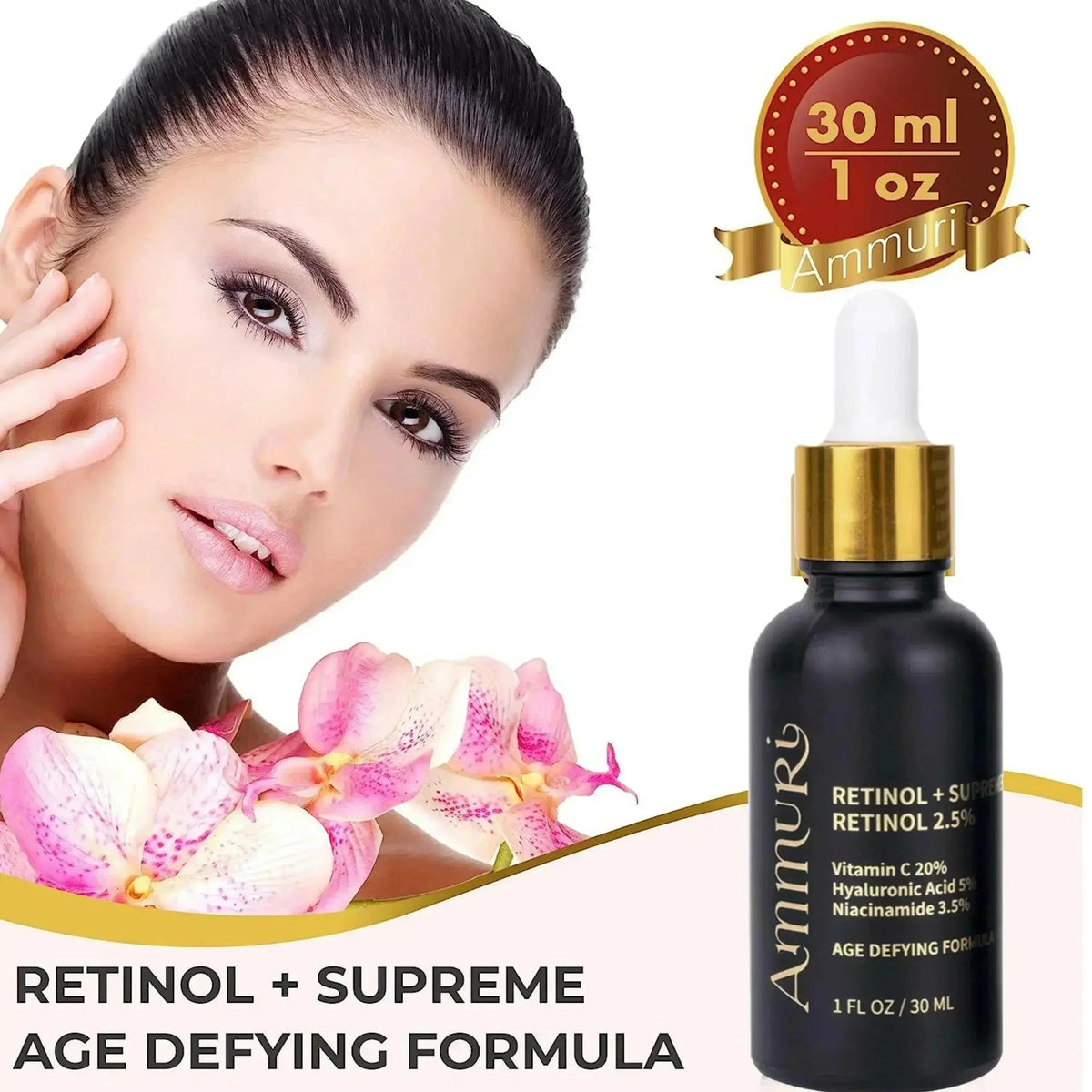 Retinol Supreme 2.5% Serum with Hyaluronic Acid & Niacinamide | Ammuri