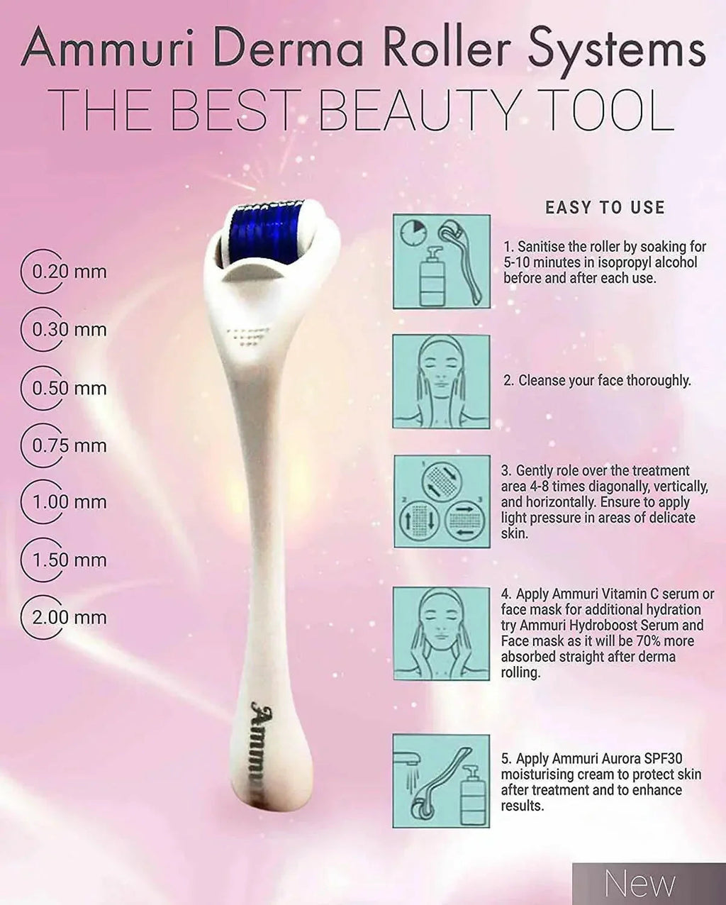 Titanium Derma Roller – 0.2mm, 0.25mm & 0.5mm Options | Ammuri
