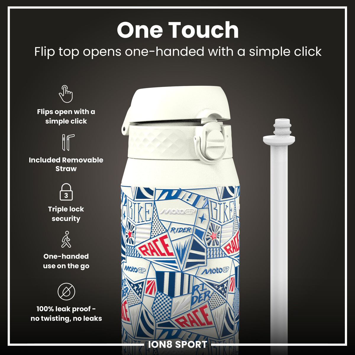 MotoGP x ION8 Insulated Steel Water Bottle, MotoGP Street, 750ml (24oz)