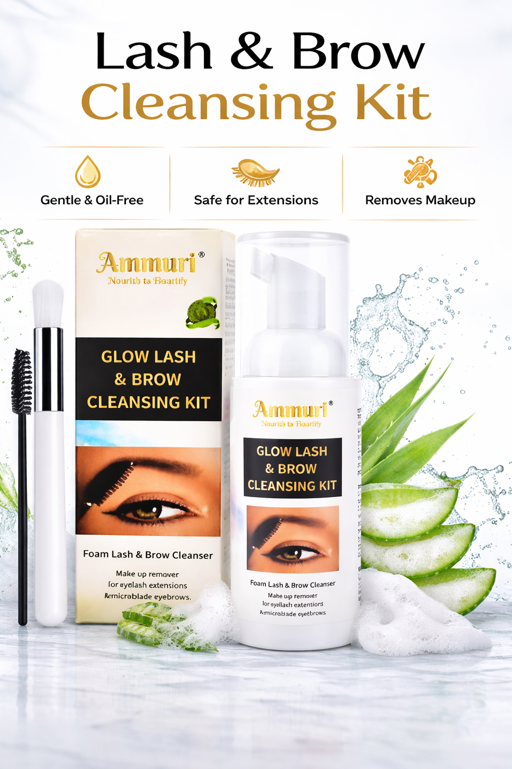 Eyelash Extension Shampoo & Lash/Brow Cleansing Kit | Ammuri