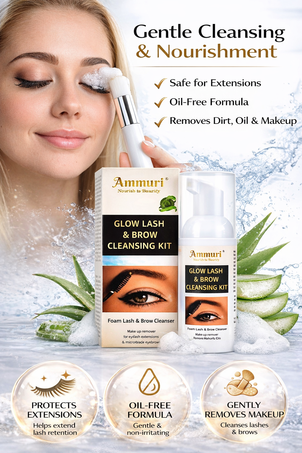 Eyelash Extension Shampoo & Lash/Brow Cleansing Kit | Ammuri