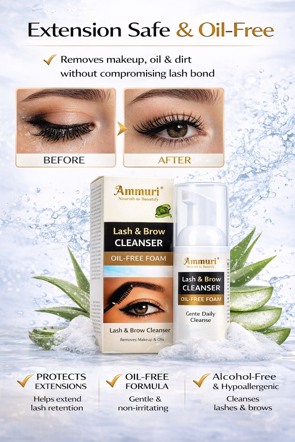 Eyelash Extension Shampoo & Lash/Brow Cleansing Kit | Ammuri