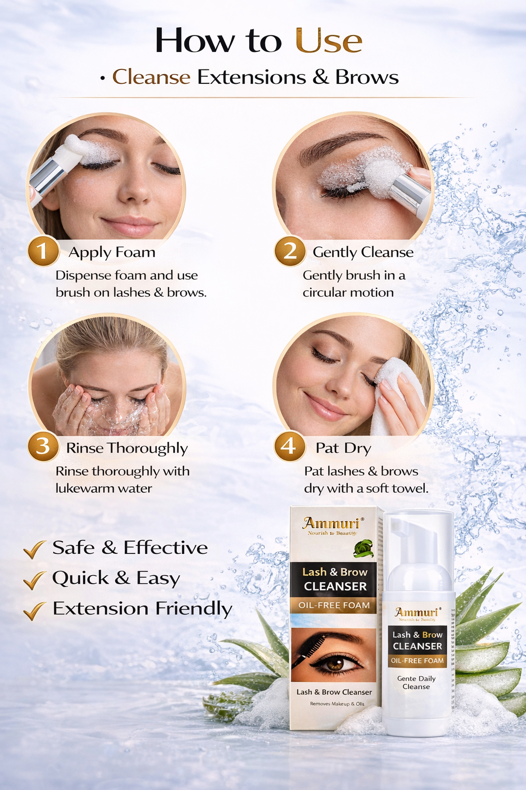 Eyelash Extension Shampoo & Lash/Brow Cleansing Kit | Ammuri