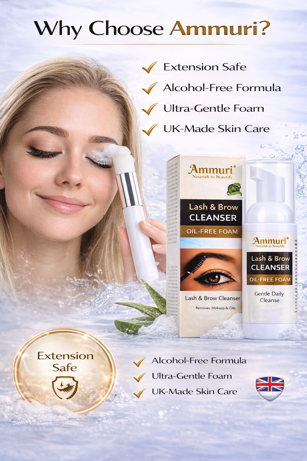 Eyelash Extension Shampoo & Lash/Brow Cleansing Kit | Ammuri