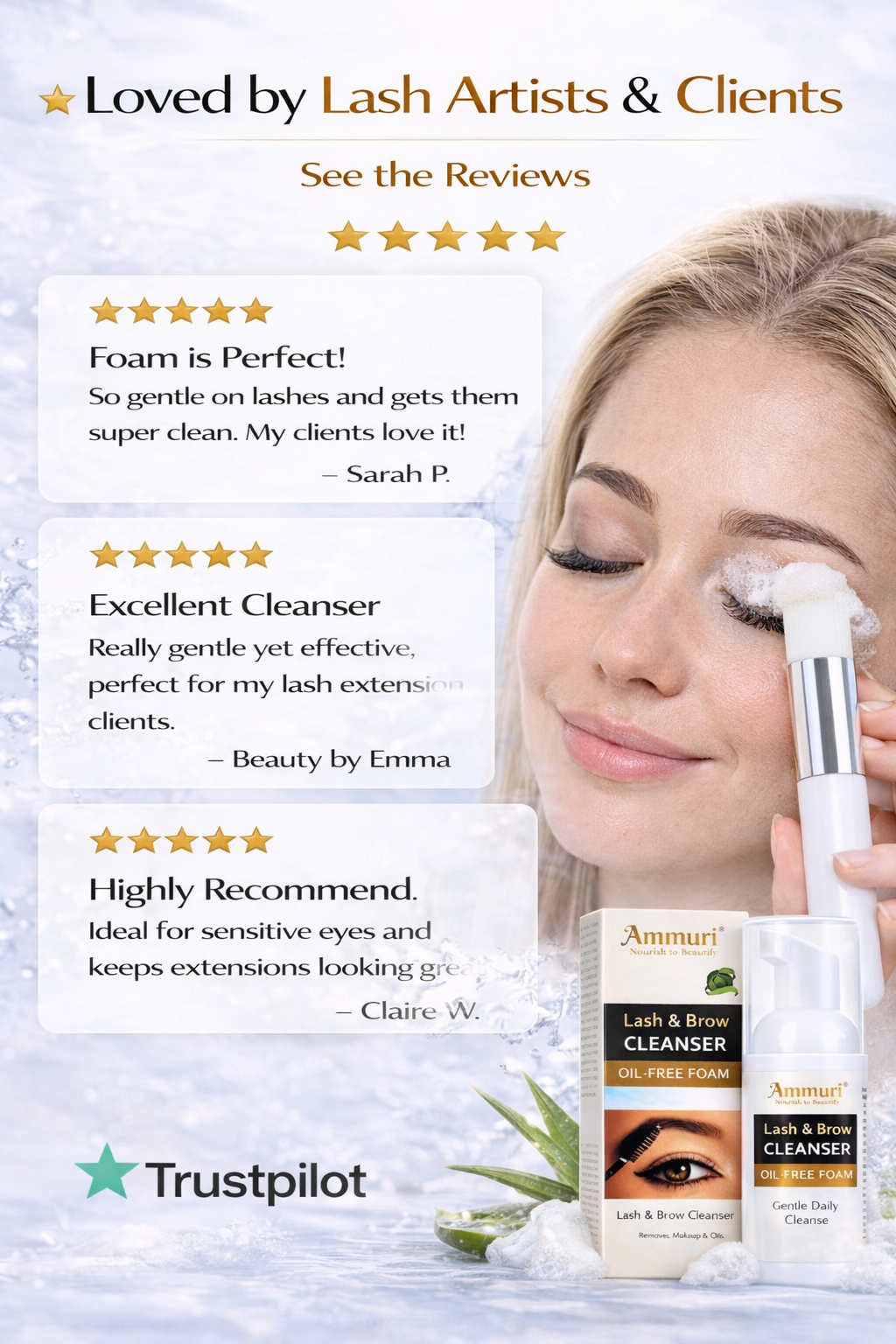 Eyelash Extension Shampoo & Lash/Brow Cleansing Kit | Ammuri
