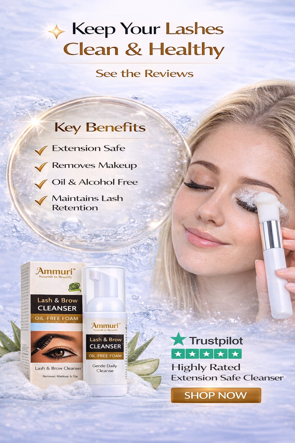 Eyelash Extension Shampoo & Lash/Brow Cleansing Kit | Ammuri