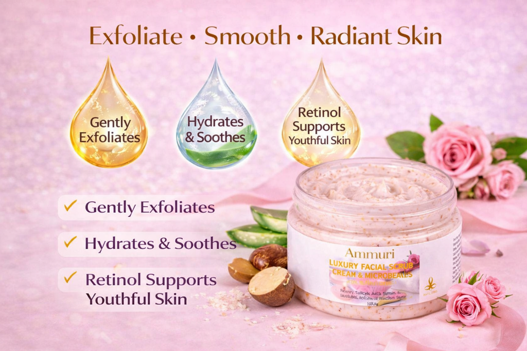 Retinol Facial Scrub & Exfoliating Cream for Smoother-Looking Skin | Ammuri