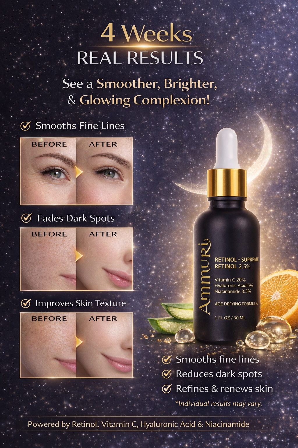 Retinol Supreme 2.5% Serum with Hyaluronic Acid & Niacinamide | Ammuri
