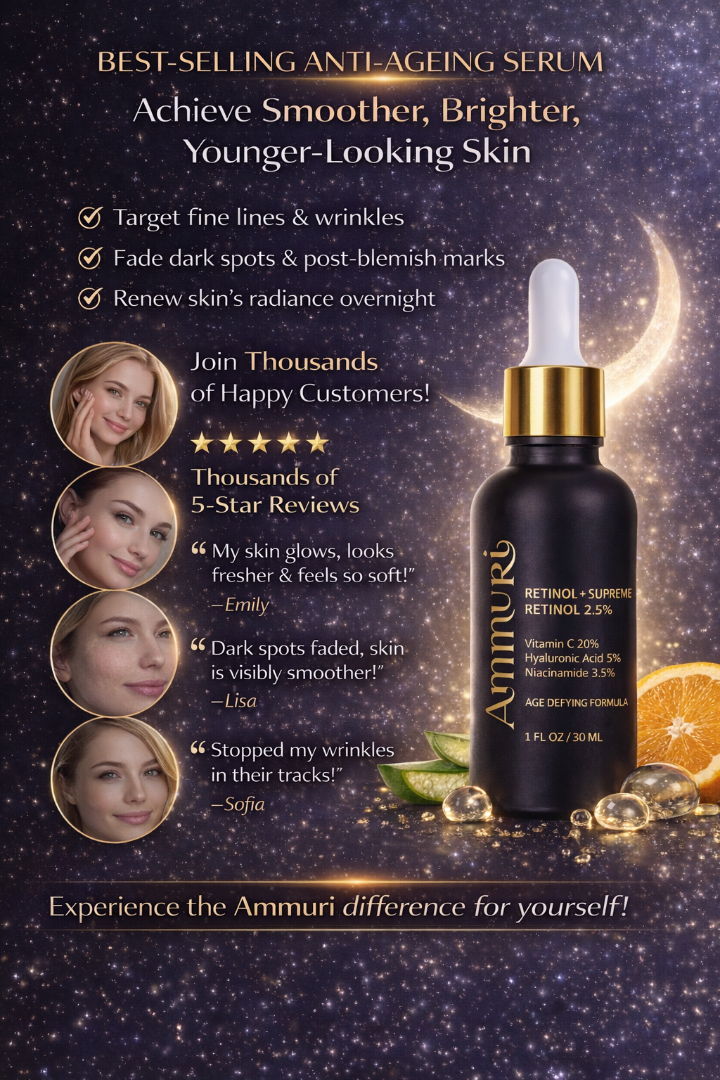 Retinol Supreme 2.5% Serum with Hyaluronic Acid & Niacinamide | Ammuri
