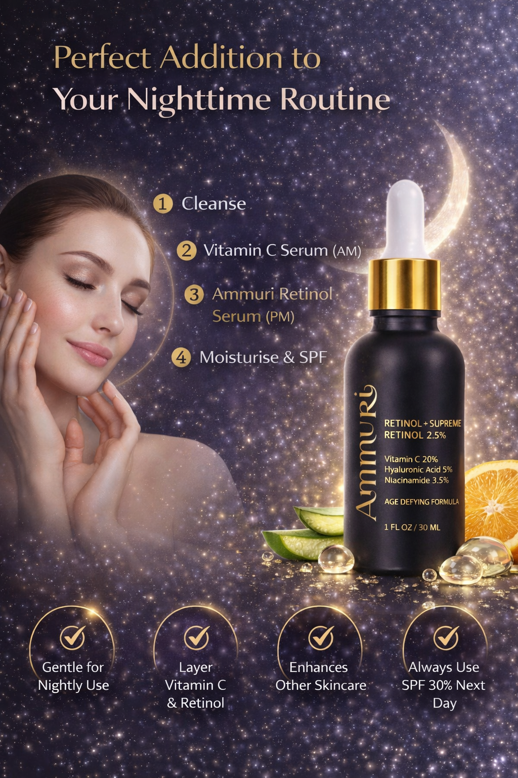 Retinol Supreme 2.5% Serum with Hyaluronic Acid & Niacinamide | Ammuri
