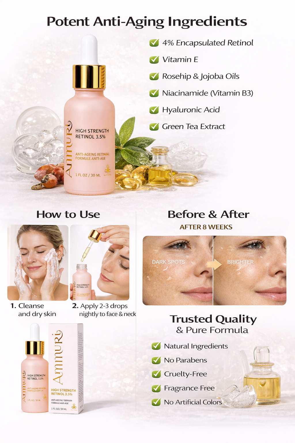 Retinol 3.5% Serum with Hyaluronic Acid & Vitamins (30ml) | Ammuri