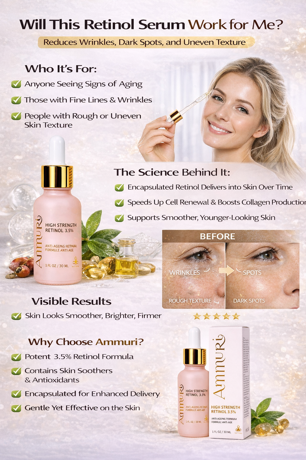 Retinol 3.5% Serum with Hyaluronic Acid & Vitamins (30ml) | Ammuri
