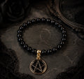 Black and Gold Gothic Halloween Stretch Beaded Bracelet with Charm