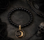 Black and Gold Gothic Halloween Stretch Beaded Bracelet with Charm