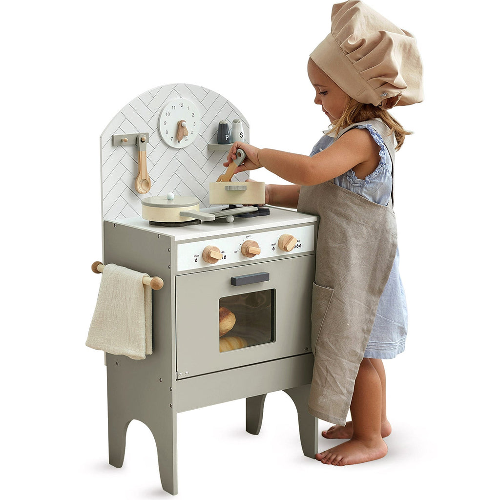 Classic Wooden Toy Kitchen with 6 Utensils - Grey