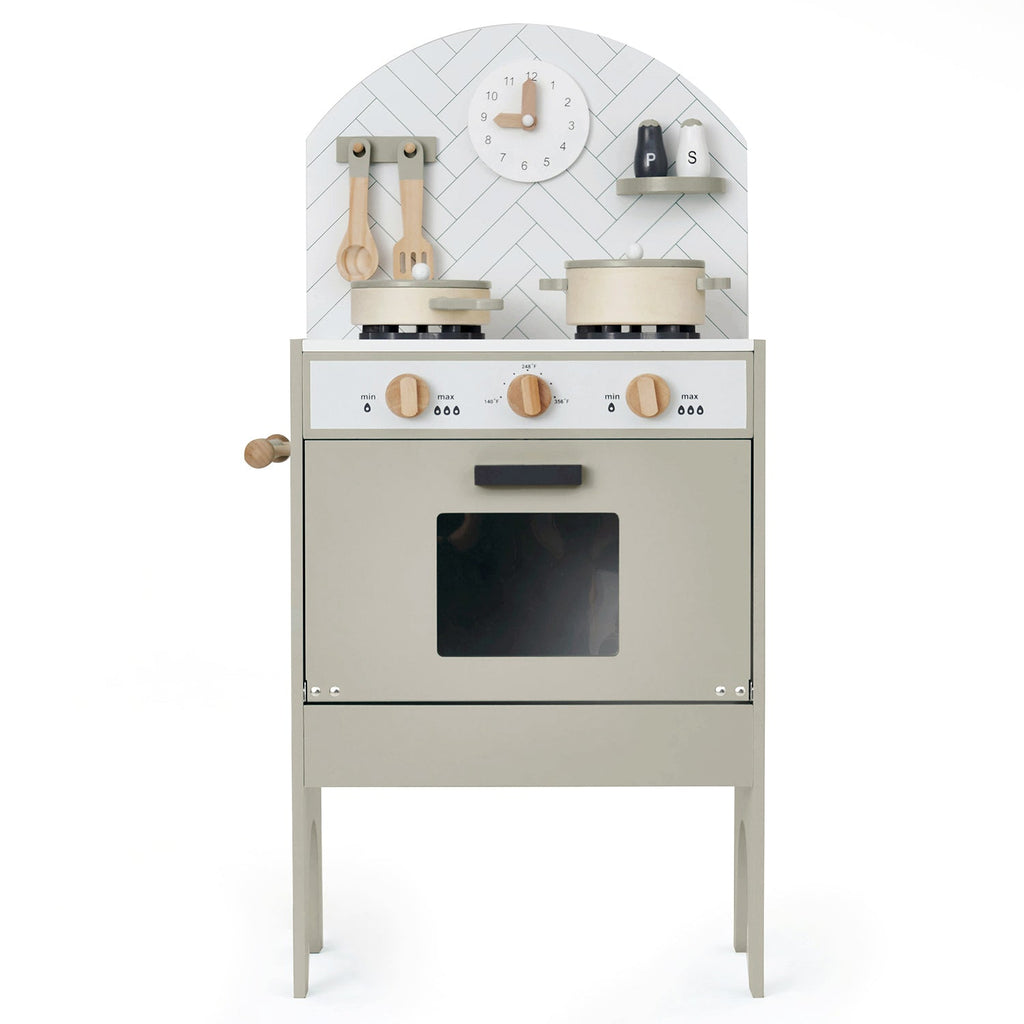 Classic Wooden Toy Kitchen with 6 Utensils - Grey