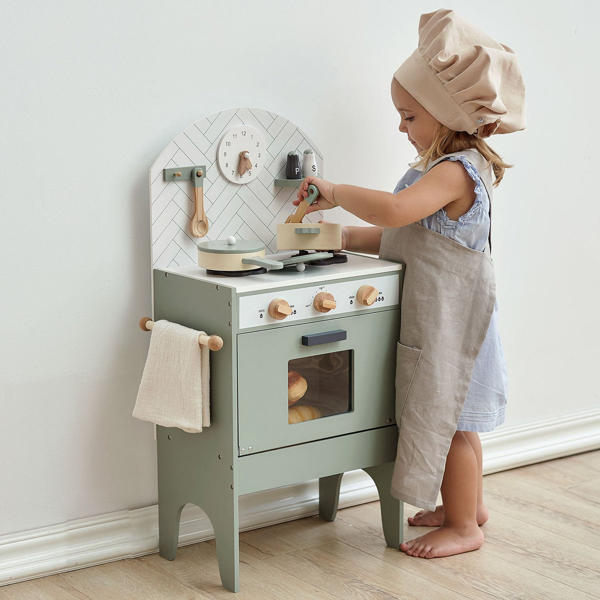 Classic Wooden Toy Kitchen with 6 Utensils - Mint