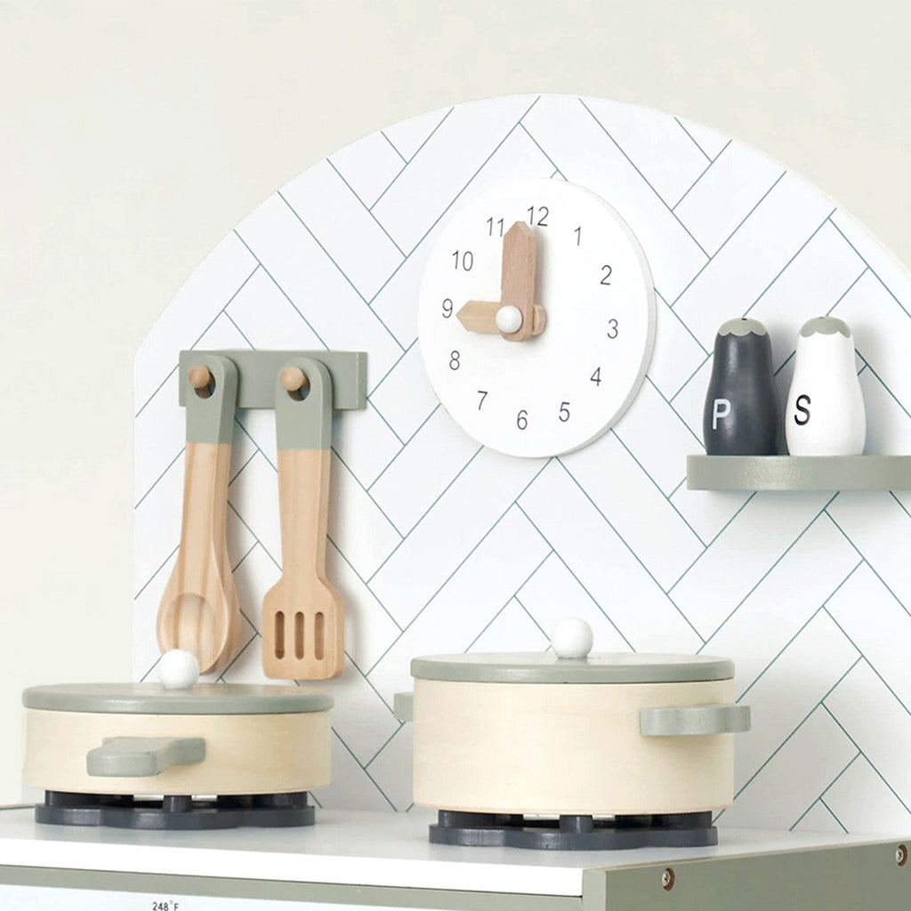 Classic Wooden Toy Kitchen with 6 Utensils - Mint