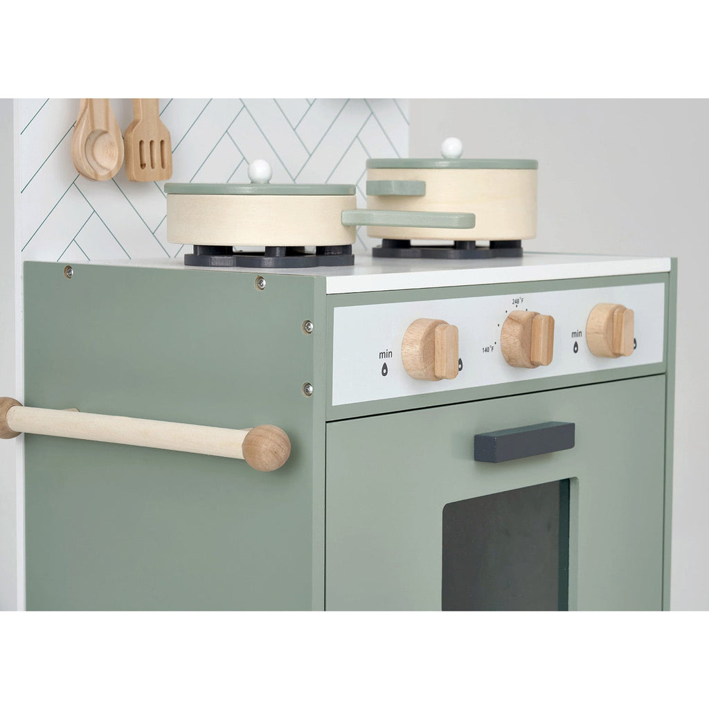 Classic Wooden Toy Kitchen with 6 Utensils - Mint