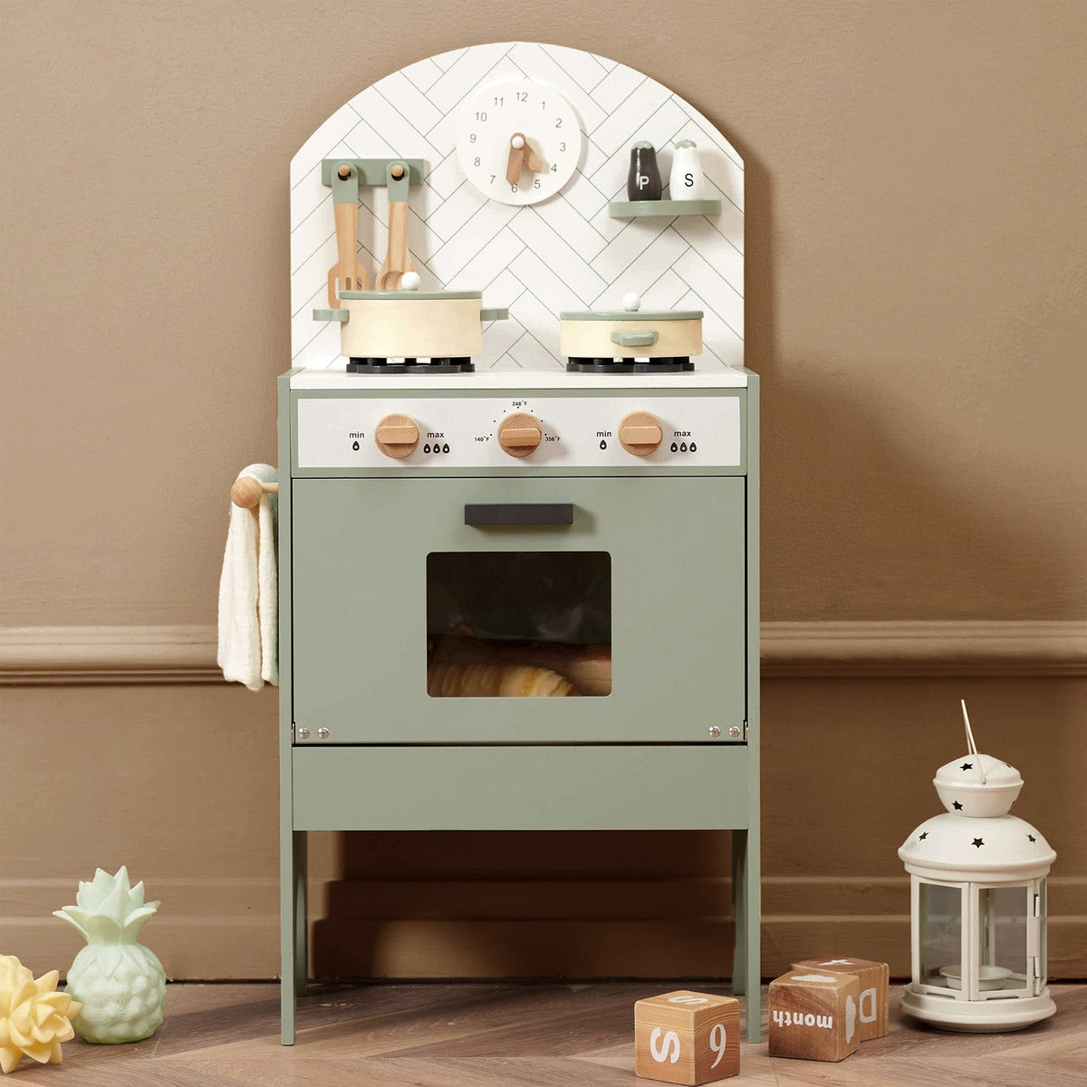 Classic Wooden Toy Kitchen with 6 Utensils - Mint