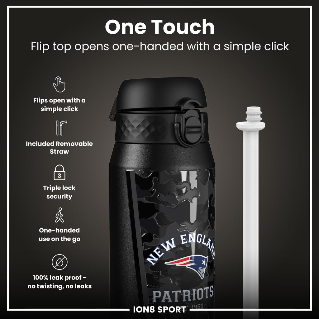 NFL x ION8 Insulated Steel Water Bottle, NFL Patriots, 750ml (24oz)