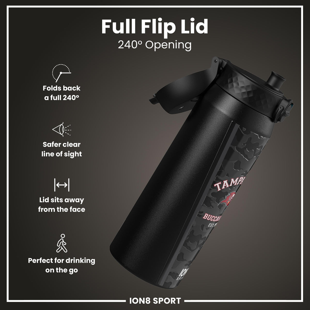 NFL x ION8 Insulated Steel Water Bottle, NFL Buccaneers, 750ml (24oz)