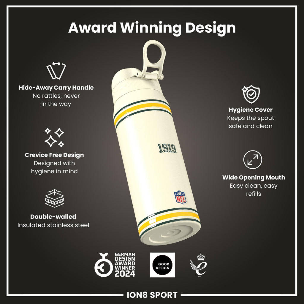 NFL x ION8 Insulated Steel Water Bottle, NFL Packers, 750ml (24oz)