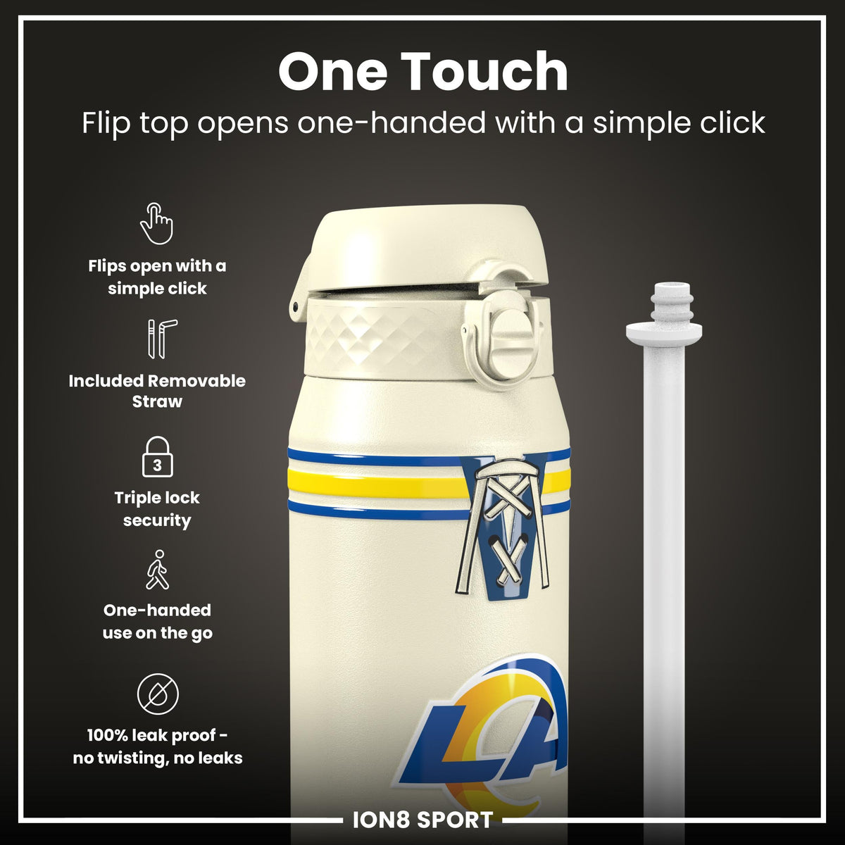 NFL x ION8 Insulated Steel Water Bottle, NFL Rams, 750ml (24oz)