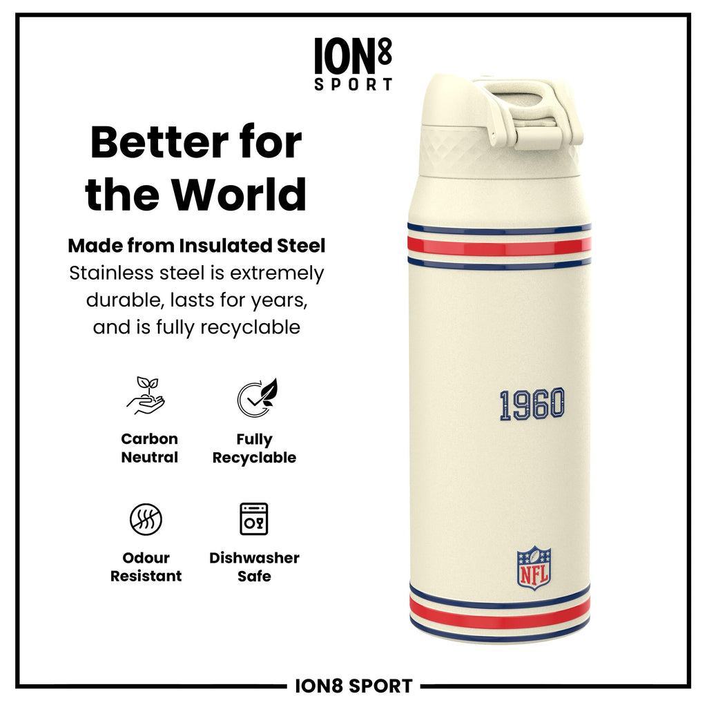 NFL x ION8 Insulated Steel Water Bottle, NFL Patriots, 750ml (24oz)