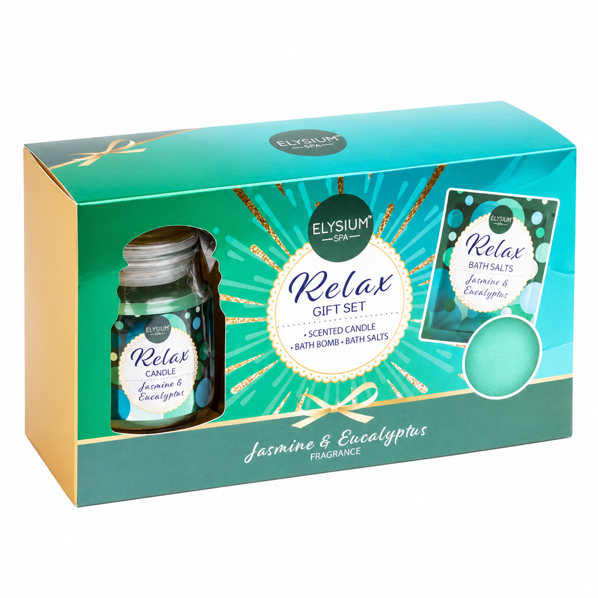 Candle, baths salts & bath bomb gift set - relax