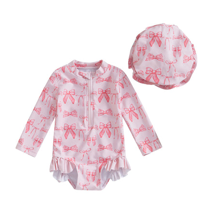 Girls' Fashion Bowknot Pattern One-piece With Hat - 𝓢𝓱𝓸𝓹𝓵𝓮𝓬𝔂
