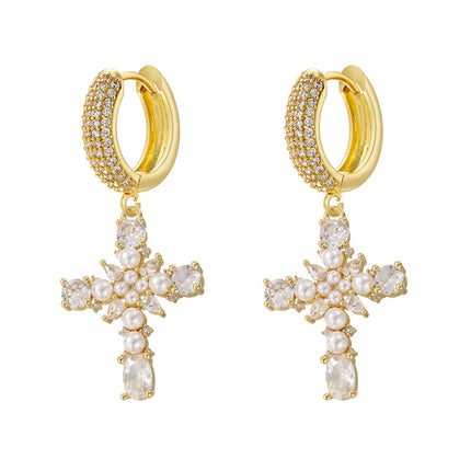 European And American Entry Lux Copper Plating 18K Gold Inlaid Colorful Crystals Cross Earrings - 𝓢𝓱𝓸𝓹𝓵𝓮𝓬𝔂