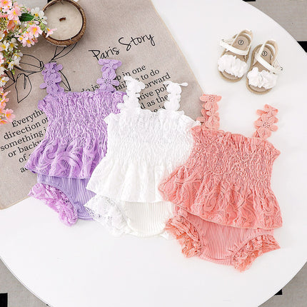Mesh Smocking Sling Top Harem Pants Lace Two-piece Set - 𝓢𝓱𝓸𝓹𝓵𝓮𝓬𝔂