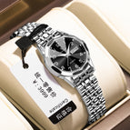 Silver Case Black Steel Belt