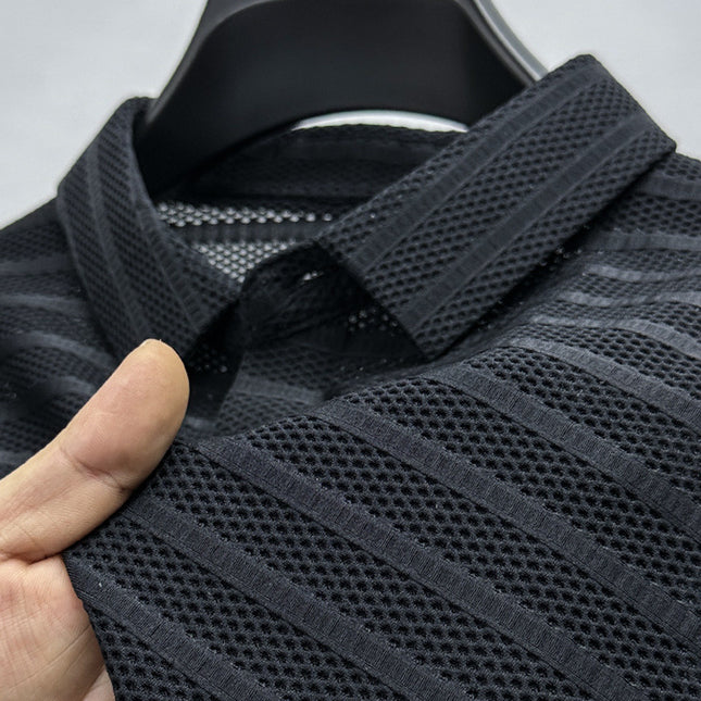 Hollow-out Ice Silk Mesh Breathable Short-sleeved Men's Lapel Polo Shirt - 𝓢𝓱𝓸𝓹𝓵𝓮𝓬𝔂