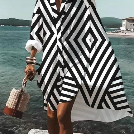 Women's Loose Digital Printing Long-sleeved Lapel Shirt Dress - 𝓢𝓱𝓸𝓹𝓵𝓮𝓬𝔂