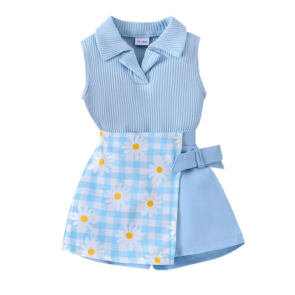 Girls' Fashion Plaid Stitching Shorts Suit - 𝓢𝓱𝓸𝓹𝓵𝓮𝓬𝔂
