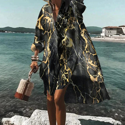 Women's Loose Digital Printing Long-sleeved Lapel Shirt Dress - 𝓢𝓱𝓸𝓹𝓵𝓮𝓬𝔂